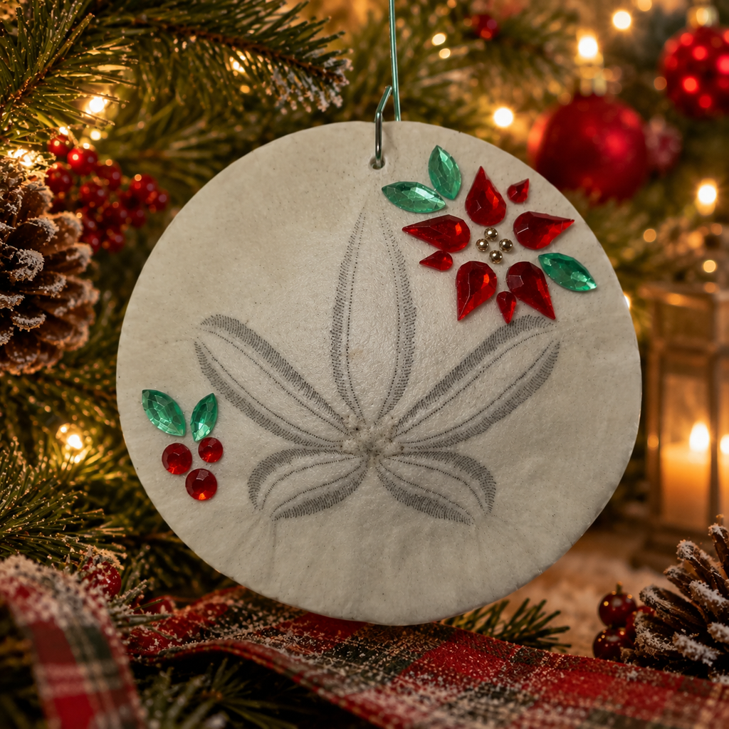 Christmas Sand Dollar Ornament – Handcrafted Coastal Holiday Decor