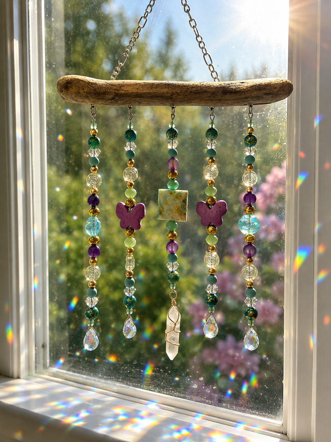 Butterfly Rainbows driftwood suncatcher handcrafted one-of-a-kind
