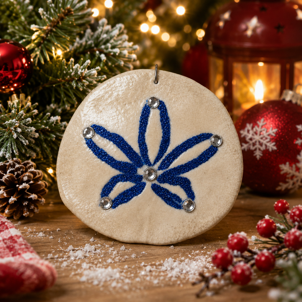 Blue Sparkle Sand Dollar Christmas Ornament