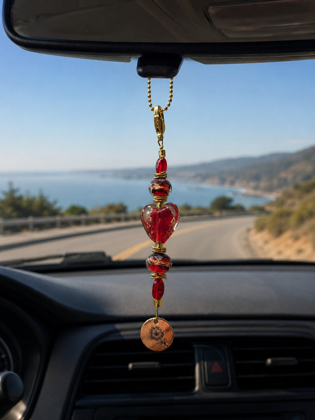 Crimson Heart Rearview Mirror Charm