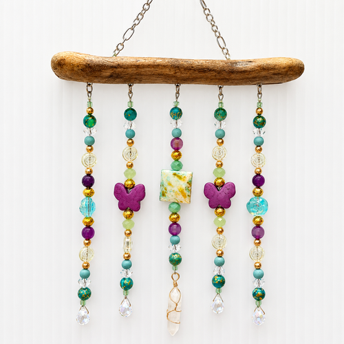 Butterfly Rainbows driftwood suncatcher handcrafted one-of-a-kind