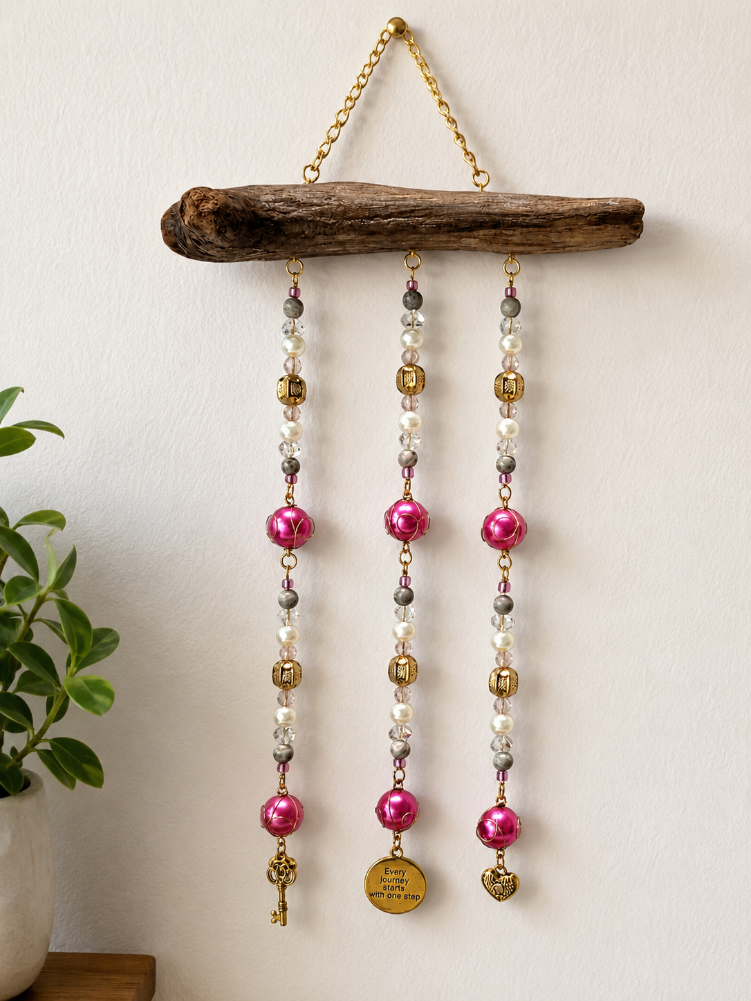 Unlock Your Journey driftwood suncatcher wall hanging handcrafted one-of-a-kind