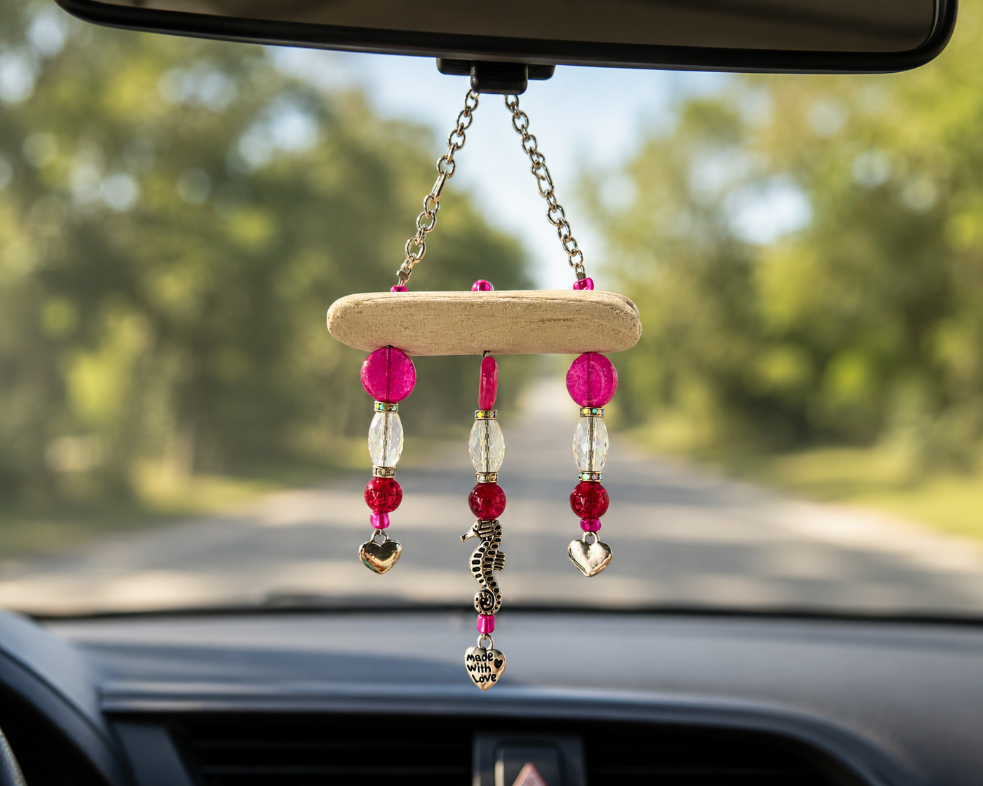 Seahorse Driftwood Rearview Mirror Suncatcher Charm