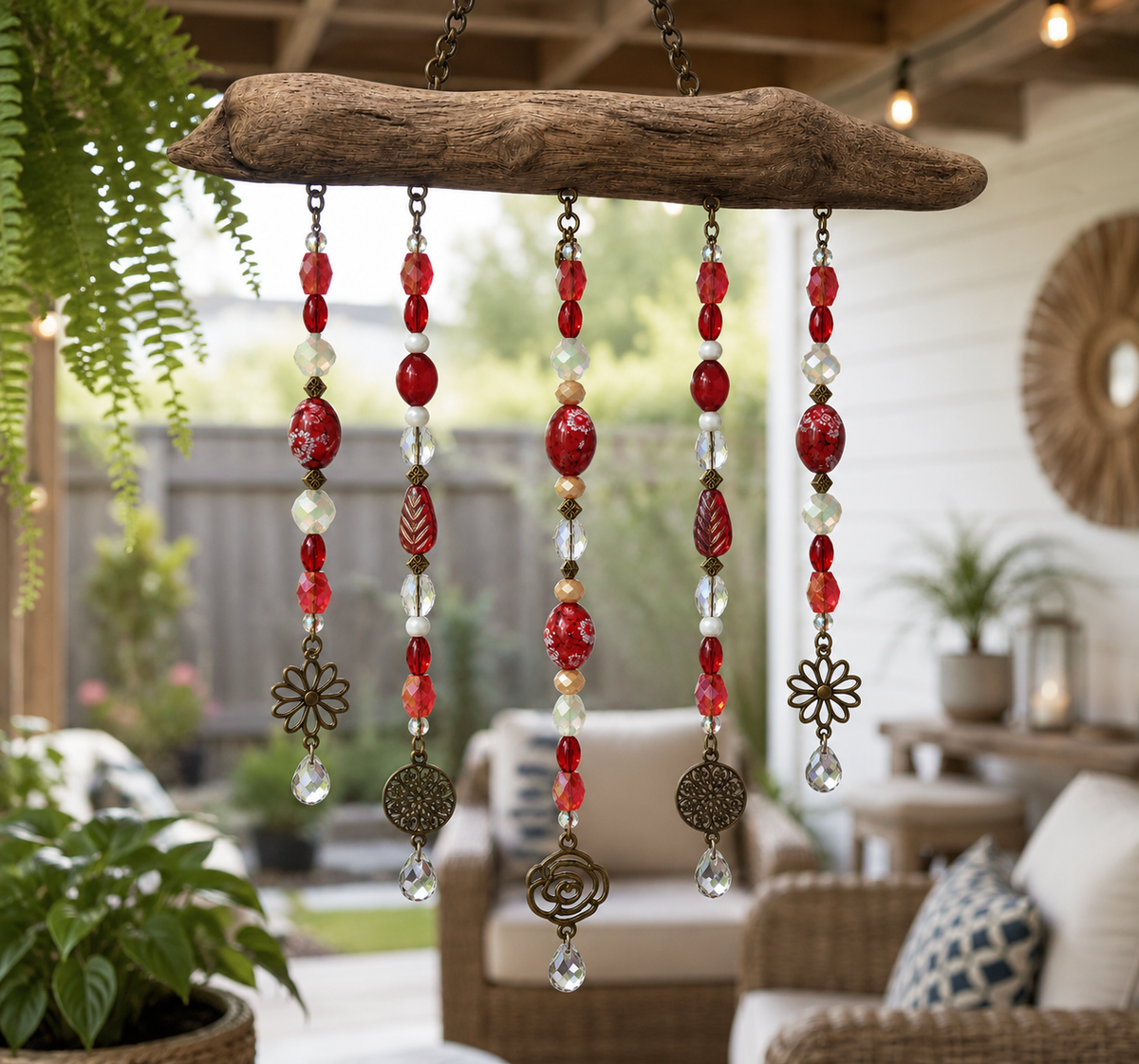 Crimson Bloom driftwood suncatcher handcrafted one-of-a-kind