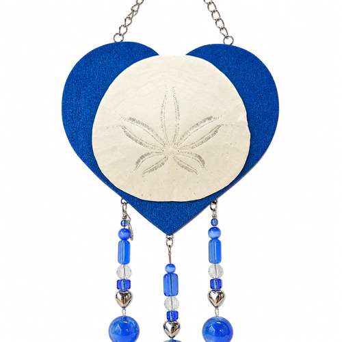 Blue Sand Dollar Heart Wall Hanging - named Ocean's Embrace