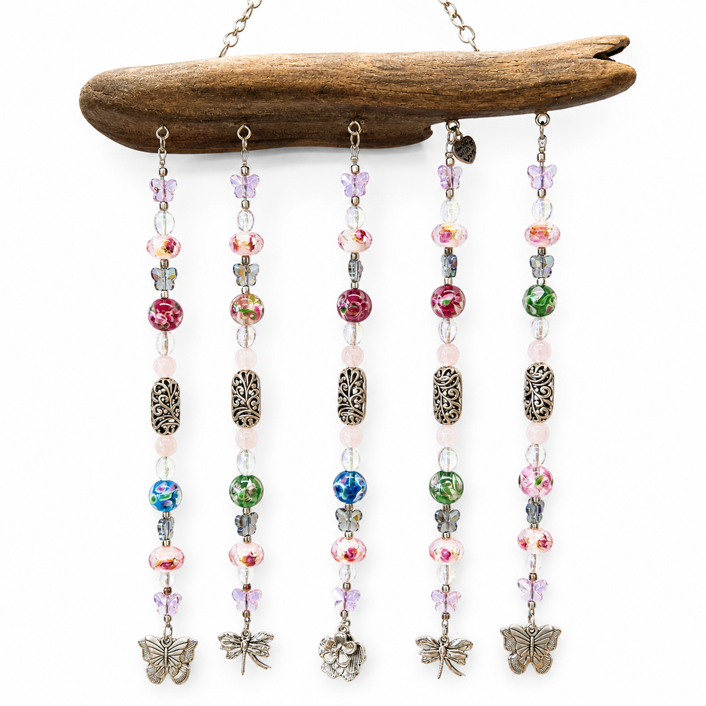 Butterfly Garden Breeze driftwood suncatcher handcrafted one-of-a-kind