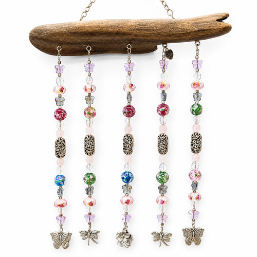 Butterfly Garden Breeze driftwood suncatcher handcrafted one-of-a-kind